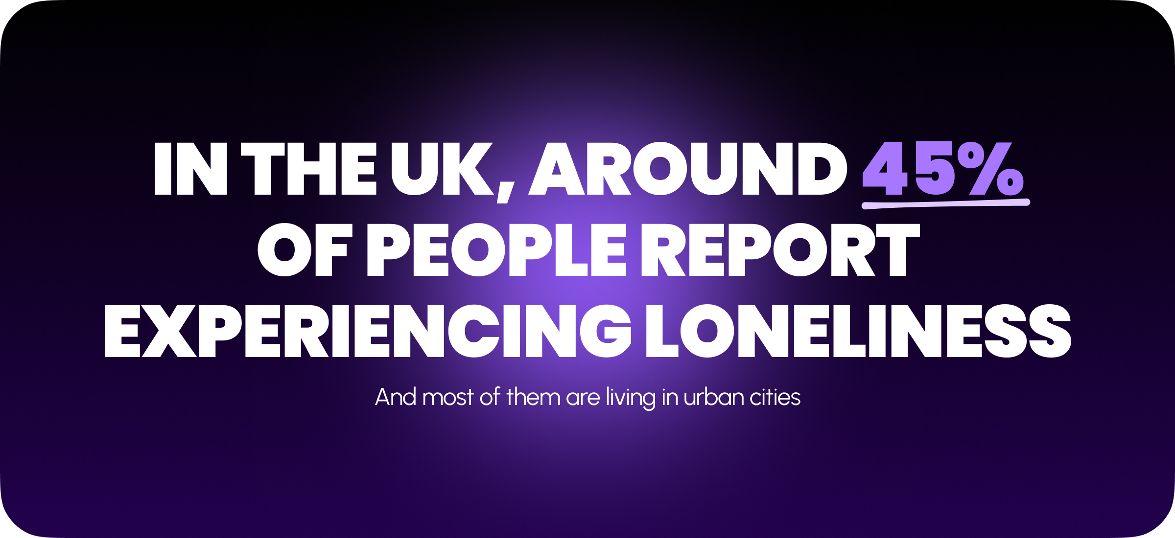 In the UK, around 45% of people report experiencing loneliness, And most of them are living in urban cities